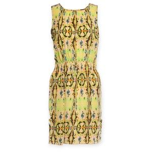 TIBI Light Green Silk Multi Geometric Print Sleeveless Blouson Dress Neon Ikat 6